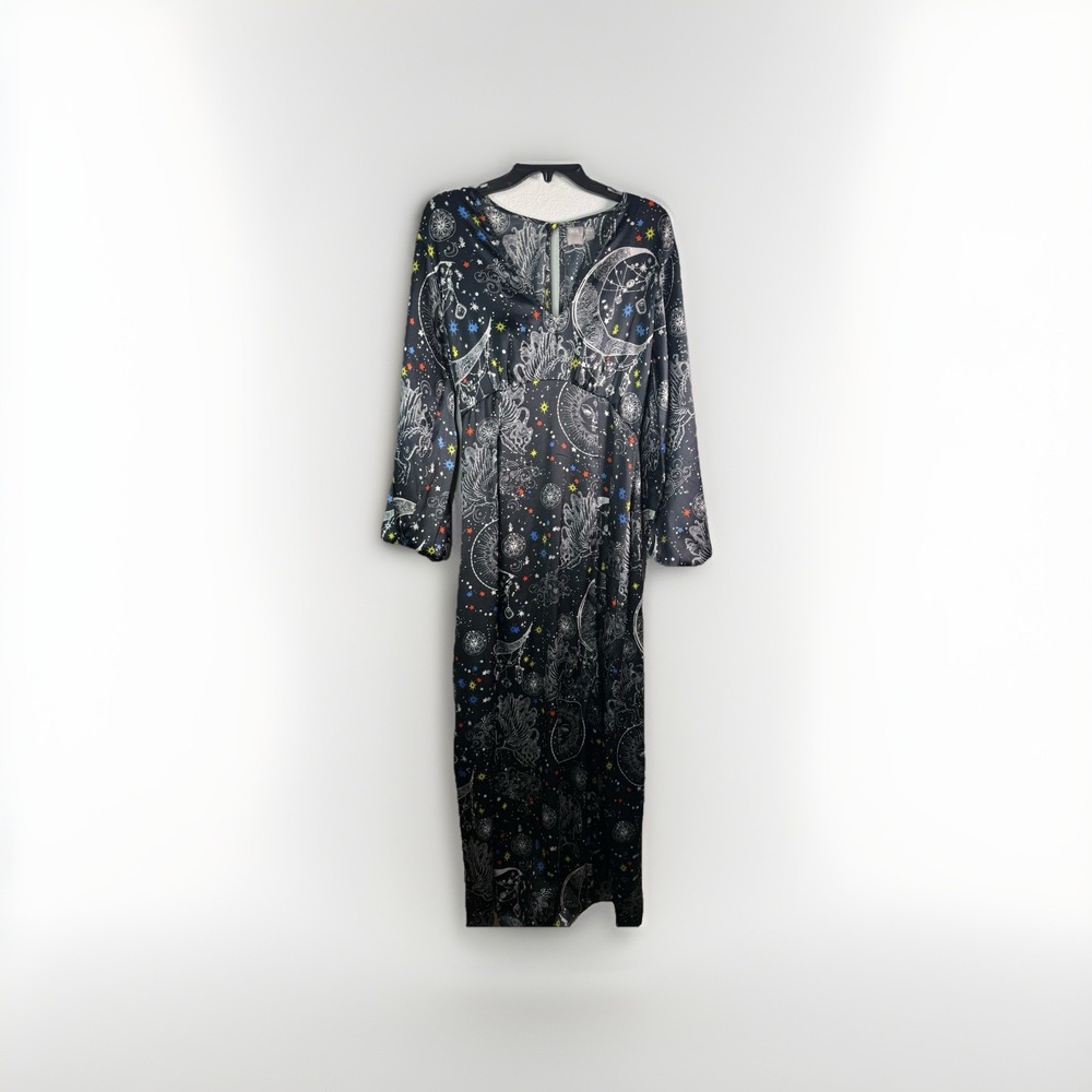 ASOS Celestial Astrological Maxi Dress‎ Size 6 Satin Puff Sleeve